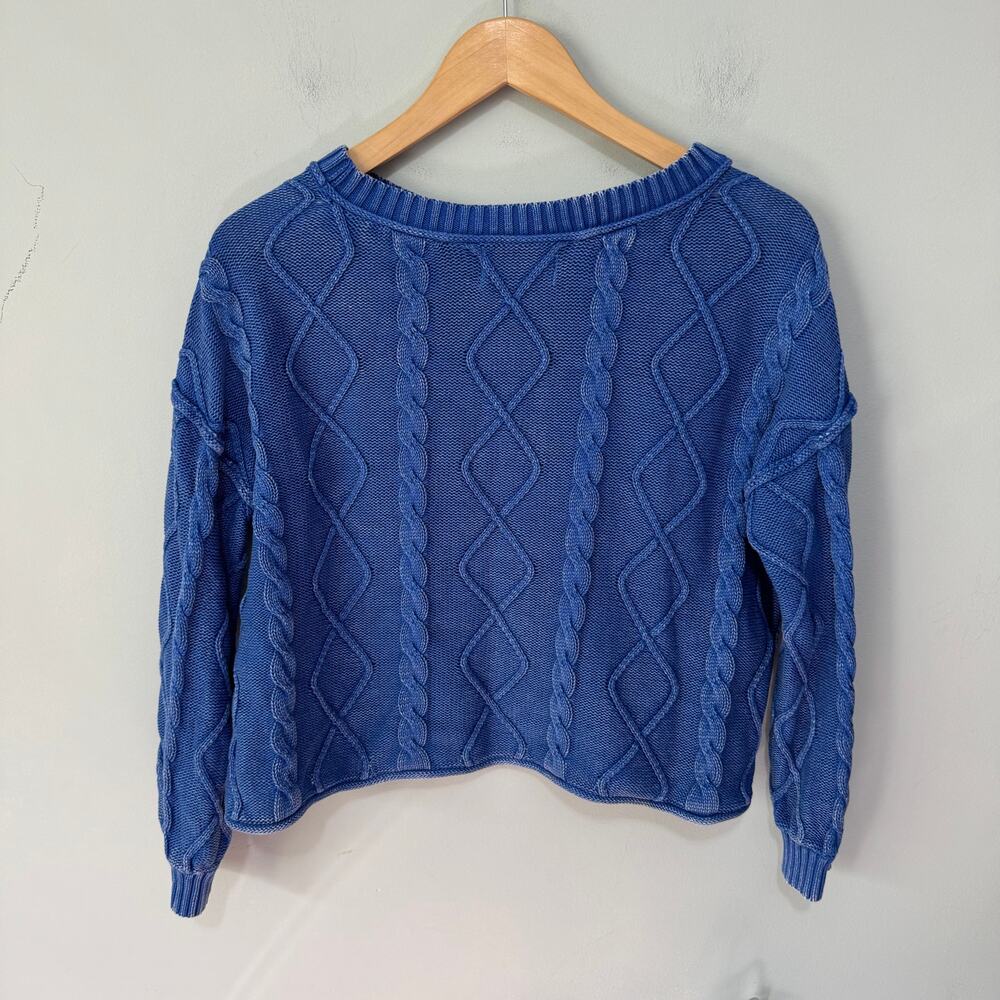 Old Navy Sweater Womens Large Blue Cropped Cable Knit Dainty Fisherman Chic